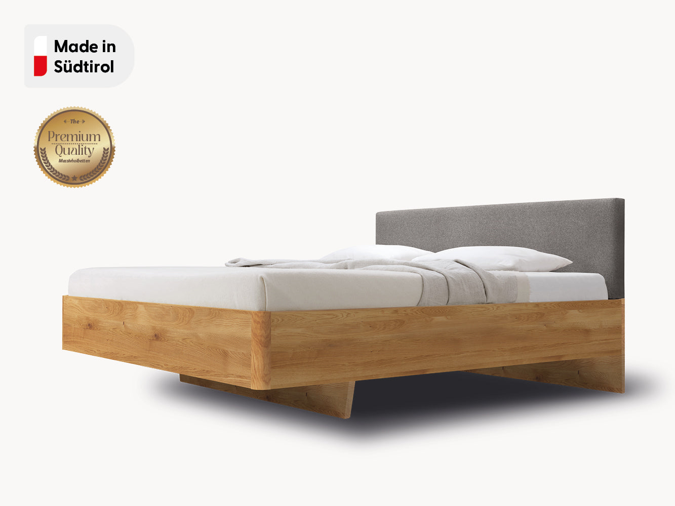 Massivholz-Bett HILJA, Kopfteil Lodenstoff Fossil