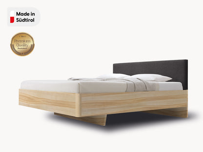 Massivholz-Bett HILJA, Kopfteil in Lodenstoff Ash