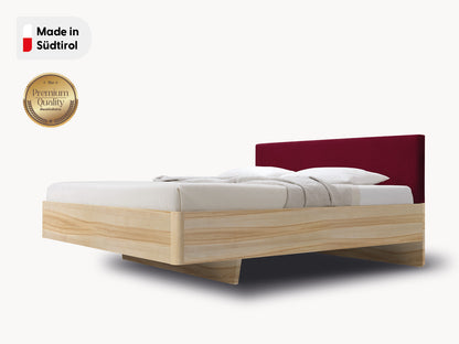 Massivholz-Bett HILJA, Kopfteil in Lodenstoff Burgundy