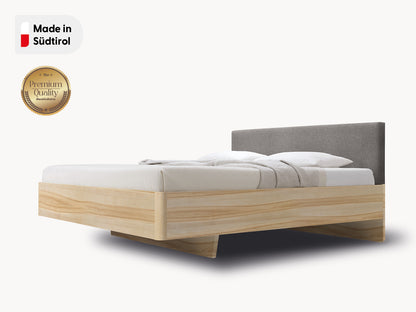 Massivholz-Bett HILJA, Kopfteil Lodenstoff Fossil
