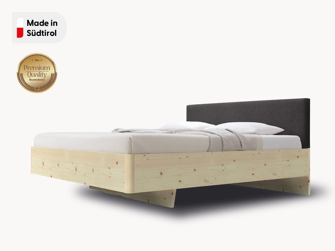 Massivholz-Bett HILJA, Kopfteil in Lodenstoff Ash