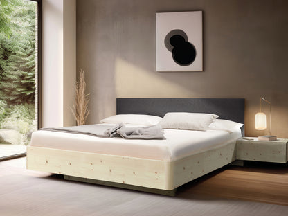 Massivholz-Bett HILJA, Kopfteil in Lodenstoff Ash