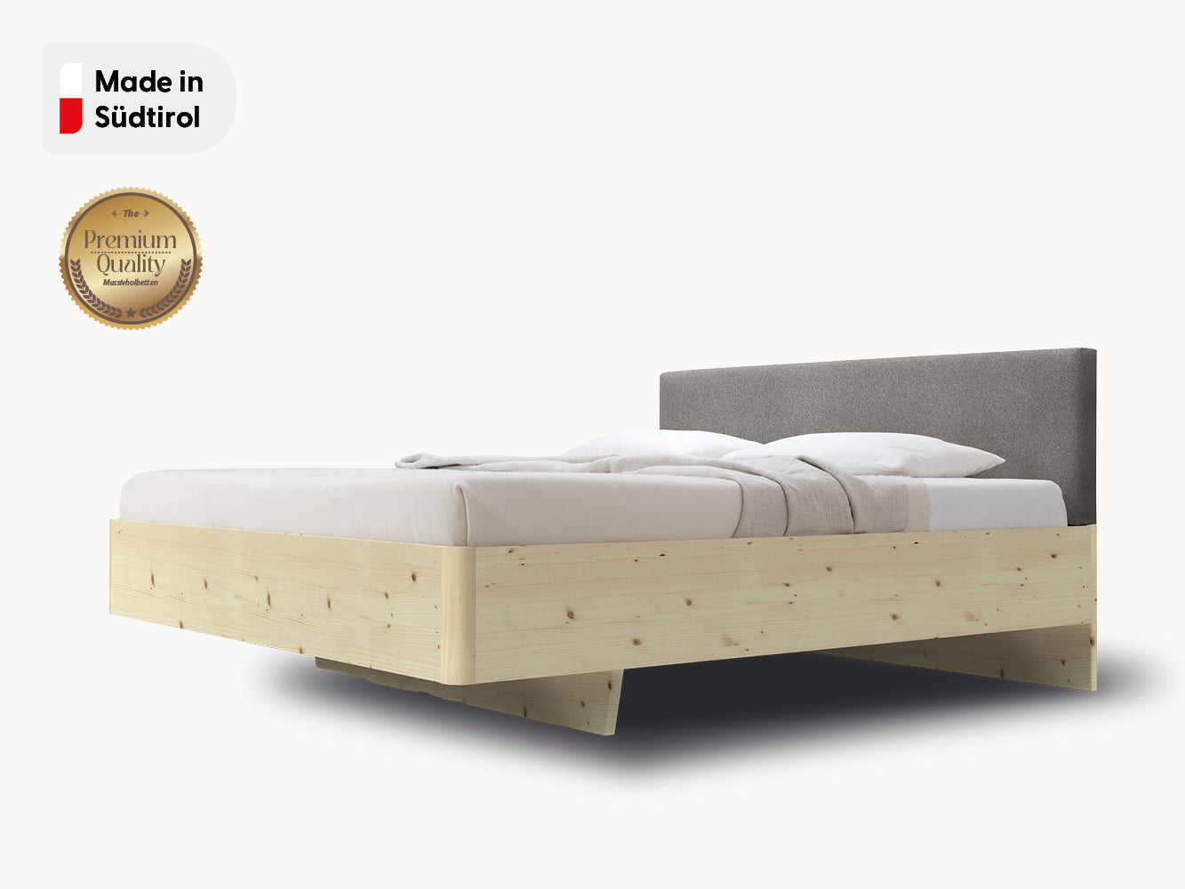 Massivholz-Bett HILJA, Kopfteil Lodenstoff Fossil