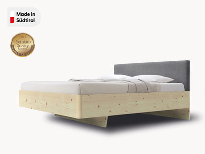 Massivholz-Bett HILJA, Kopfteil in Lodenstoff Smoke