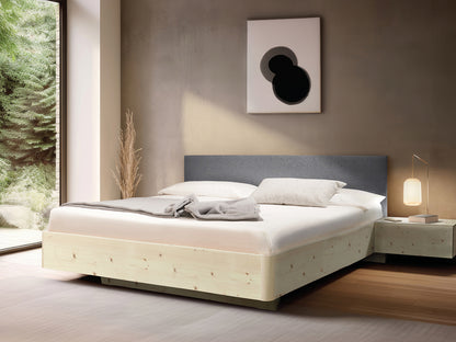 Massivholz-Bett HILJA, Kopfteil in Lodenstoff Smoke