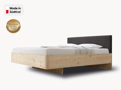 Massivholz-Bett HILJA, Kopfteil in Lodenstoff Ash