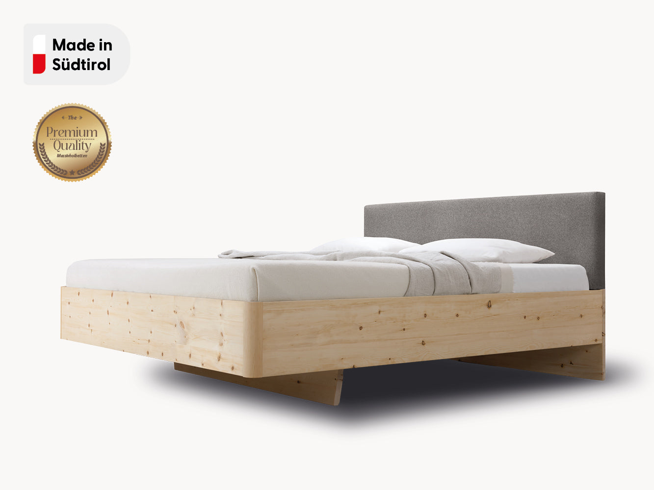Massivholz-Bett HILJA, Kopfteil Lodenstoff Fossil