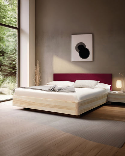 Massivholz-Bett HILJA, gepolstertes Kopfteil in Lodenstoff