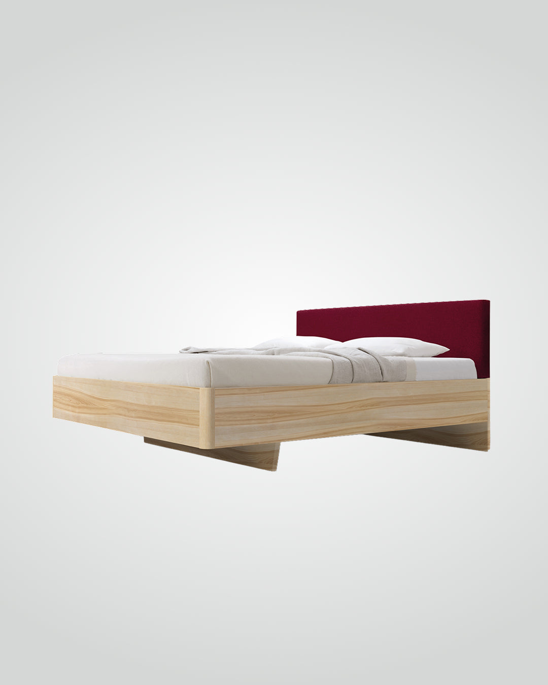 Massivholz-Bett HILJA, gepolstertes Kopfteil in Lodenstoff