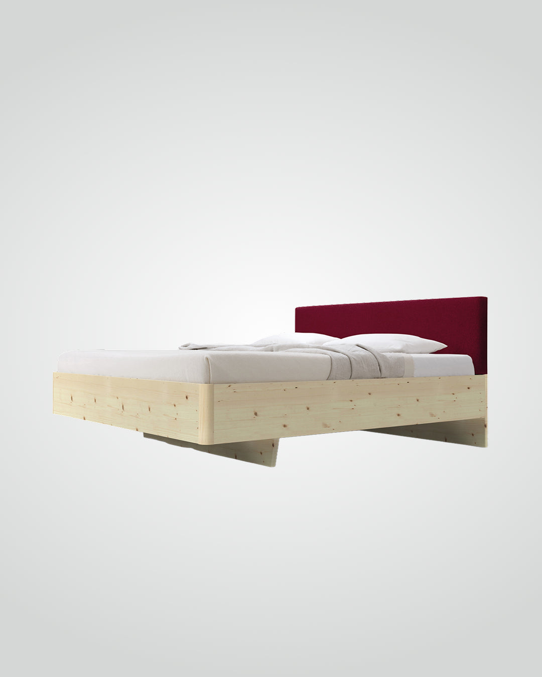 Massivholz-Bett HILJA, gepolstertes Kopfteil in Lodenstoff