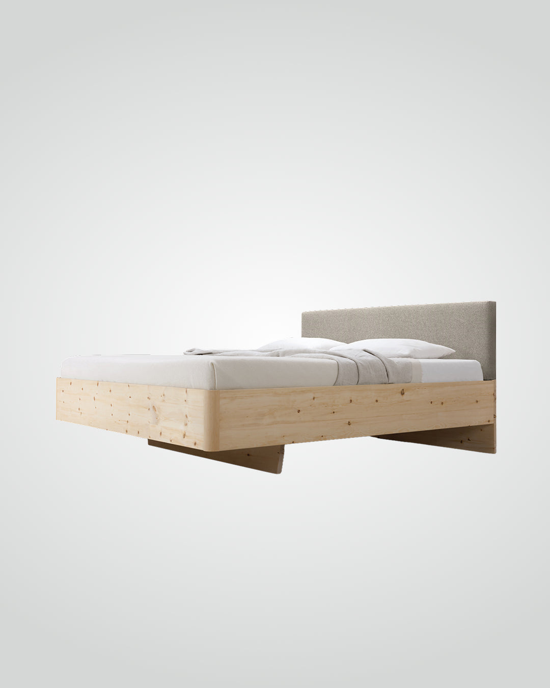 Massivholz-Bett HILJA, gepolstertes Kopfteil in Lodenstoff