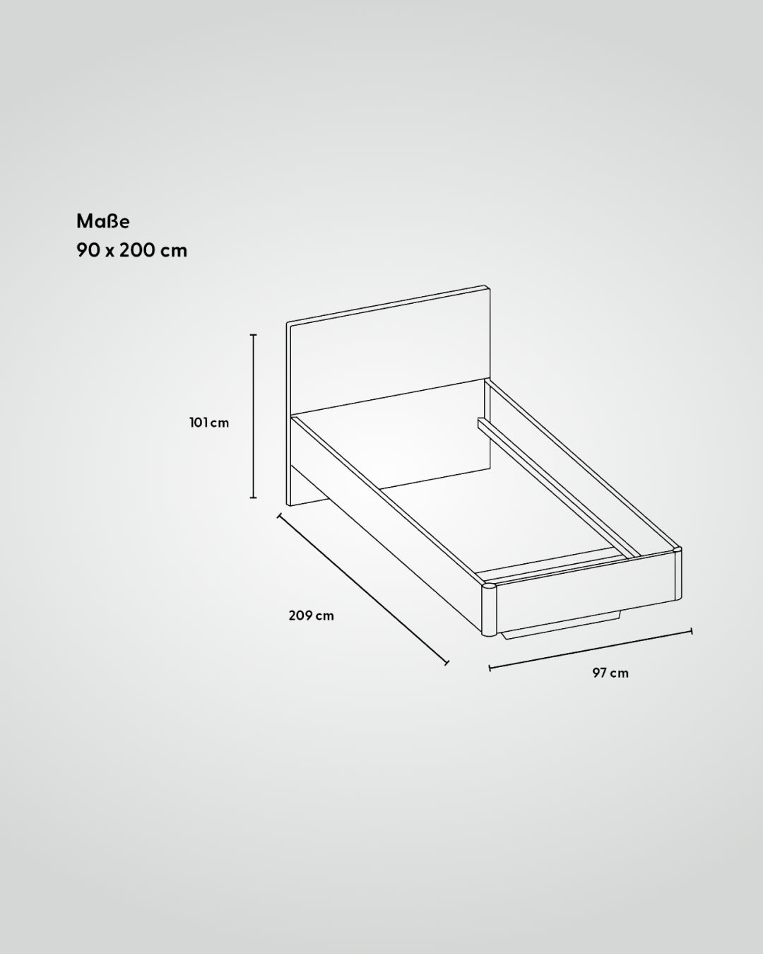 Massivholz-Bett HILJA, gepolstertes Kopfteil in Lodenstoff