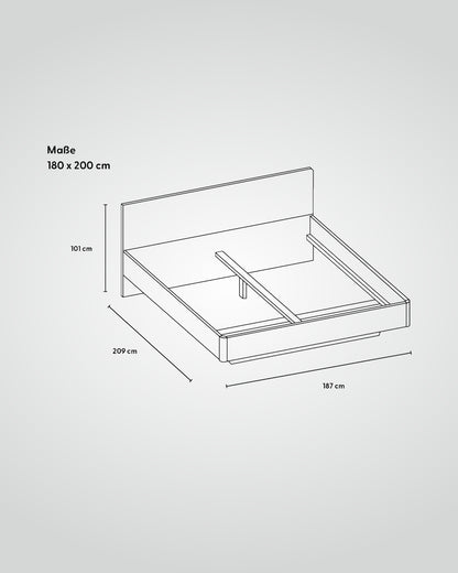 Massivholz-Bett HILJA, gepolstertes Kopfteil in Lodenstoff
