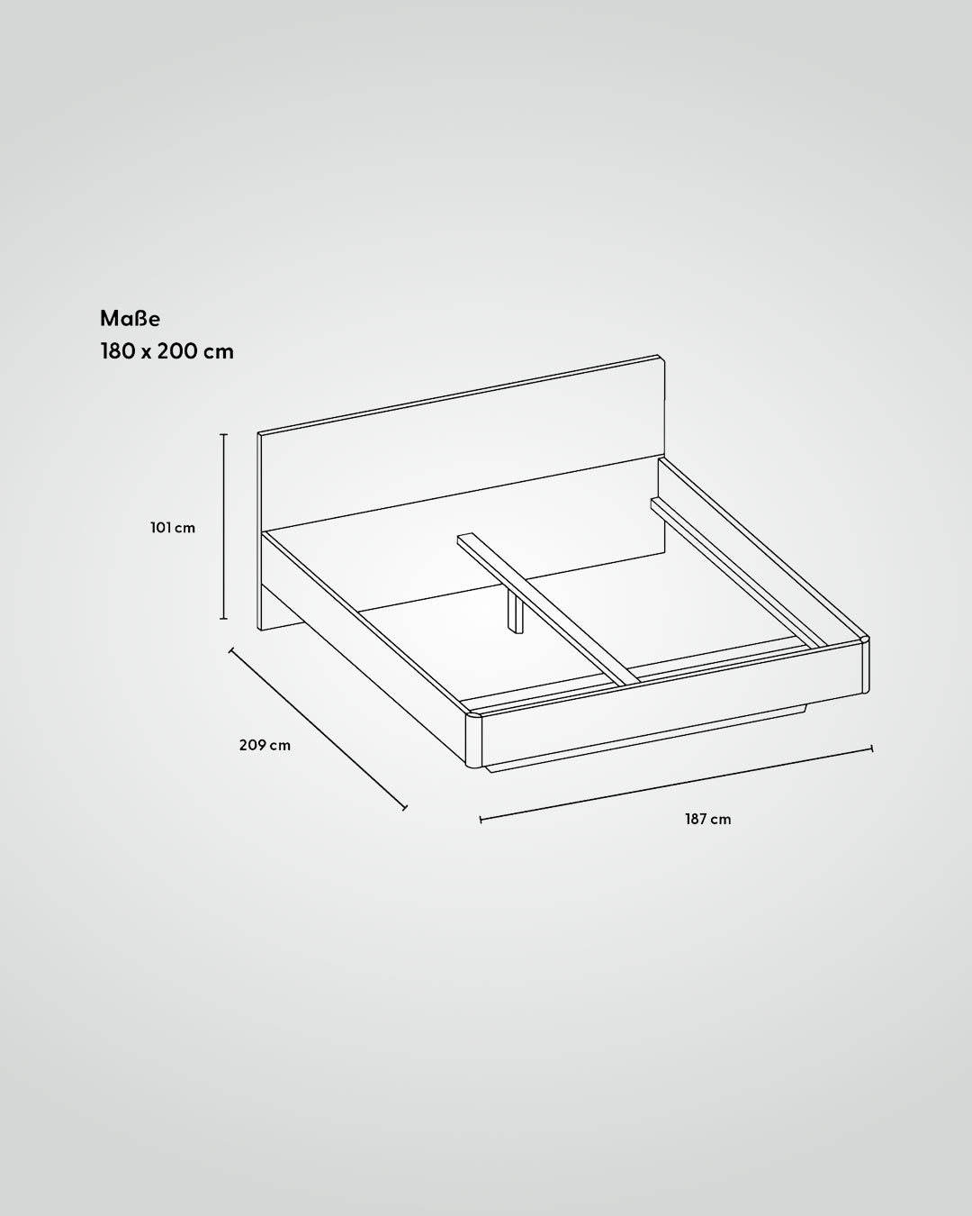 Massivholz-Bett HILJA, gepolstertes Kopfteil in Lodenstoff