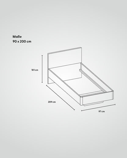 Massivholz-Bett HILJA, gepolstertes Kopfteil in Lodenstoff